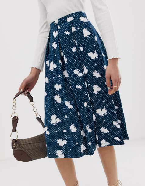 Falda midi plisada con estampado floral en azul marino de ASOS DESIGN