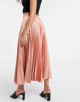 Falda MIDI Plisada De Satén En Rosa De ASOS DESIGN thumbnail