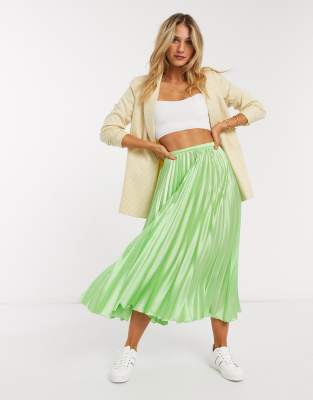 Falda MIDI Plisada De Satén En Verde Lima De ASOS DESIGN