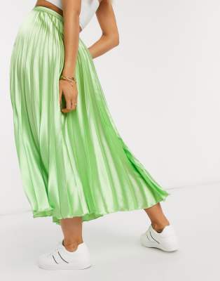Falda MIDI Plisada De Satén En Verde Lima De ASOS DESIGN thumbnail
