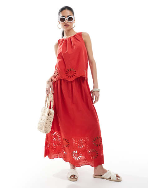 Falda midi roja con bajo bordado de New Look (parte de un conjunto) - view 1