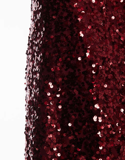 Falda midi rojo guinda de lentejuelas de ASOS DESIGN, 5 de 5