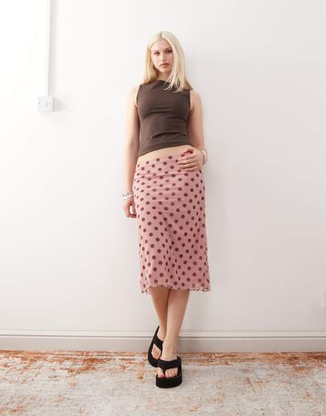 Falda midi rosa con estampado de lunares de Reclaimed Vintage - view 1