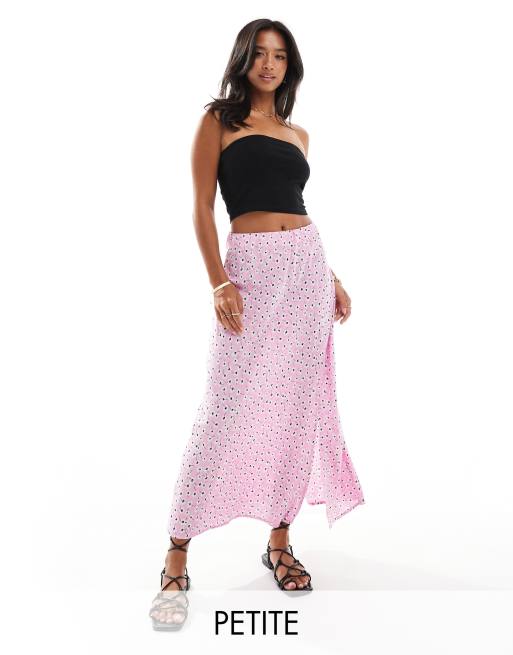 Falda midi rosa con estampado floral y abertura lateral de PIECES Petite