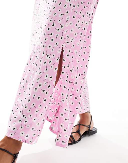 Falda midi rosa con estampado floral y abertura lateral de PIECES Petite, 3 de 5