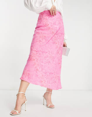Falda midi rosa de corte al bies con estampado floral barroco de Whistles