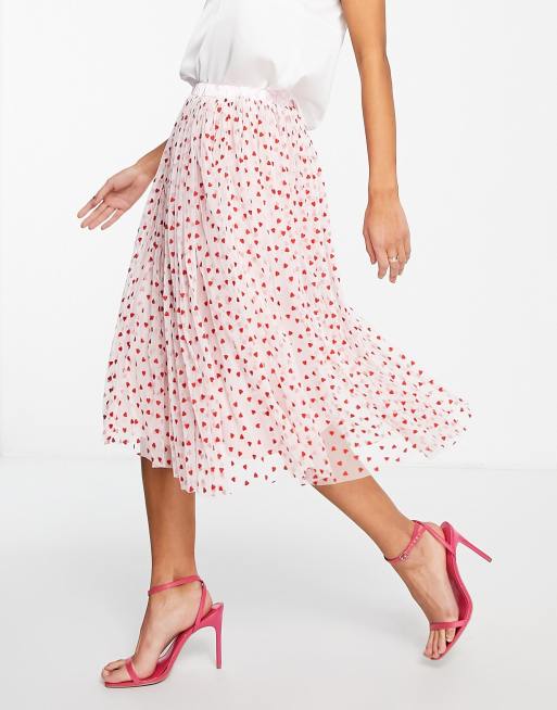 Falda midi rosa rubor con estampado de corazones pequeños de tul exclusiva de Lace & Beads, 4 de 4