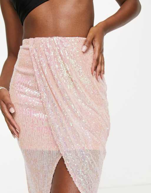 Falda rosa variado con abertura en la parte delantera de lentejuelas de ASOS | ASOS