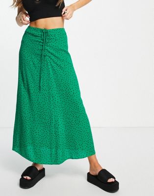 Mango ruched detail midi skirt with polka dots in green - ASOS Price Checker