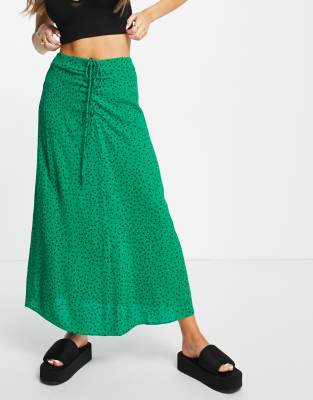 Mango ruched detail midi skirt with polka dots in green - ASOS Price Checker