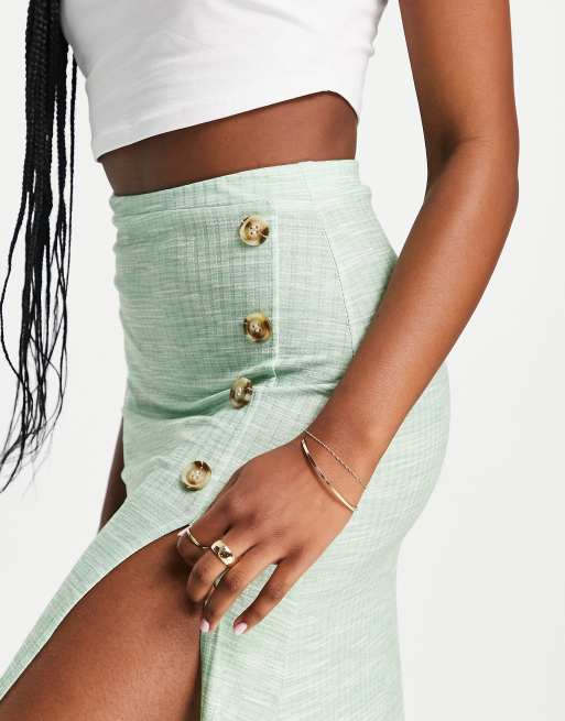 Falda midi verde con teñido espacial y detalle de botones de punto de ASOS DESIGN  , 3 de 4