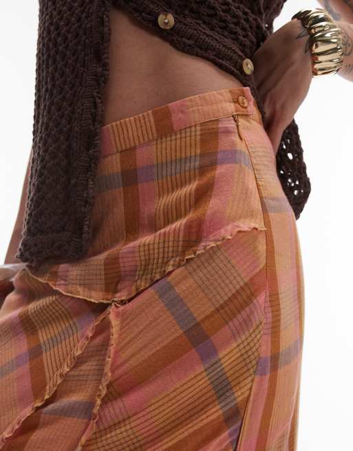 Topshop cutabout laundered skirt in orange check