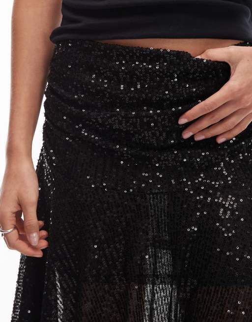 Falda negra con bajo asimétrico de malla con lentejuelas de ASOS DESIGN, 4 de 5