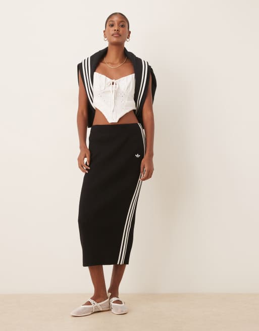 Falda negra con detalle de 3 rayas de punto Adicolor de adidas Originals