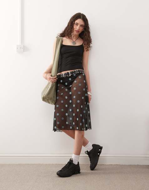 Falda negra con estampado de lunares de malla transparente de COLLUSION - view 1