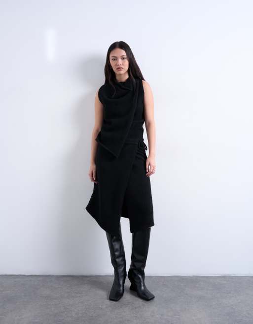 Falda negra cruzada asimétrica de punto de Topshop (parte de un conjunto), 5 de 5