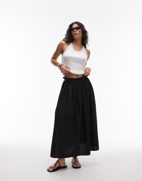 Falda negra de corte amplio con acabado lavado de algodón rugoso de Topshop - view 1