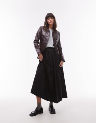 Falda negra de corte circular amplio de algodón de Topshop