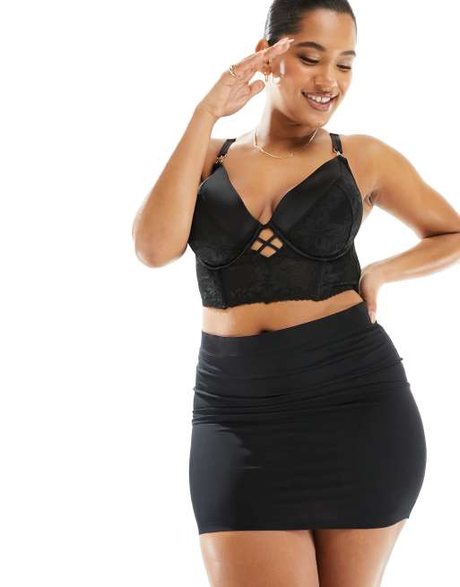 Falda negra de talle alto con diseño moldeador de firmeza media de malla reforzada de ASOS DESIGN Curve