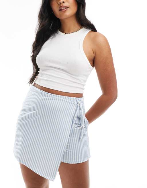 Falda pantalón a rayas azules con parte delantera cruzada de ASOS DESIGN