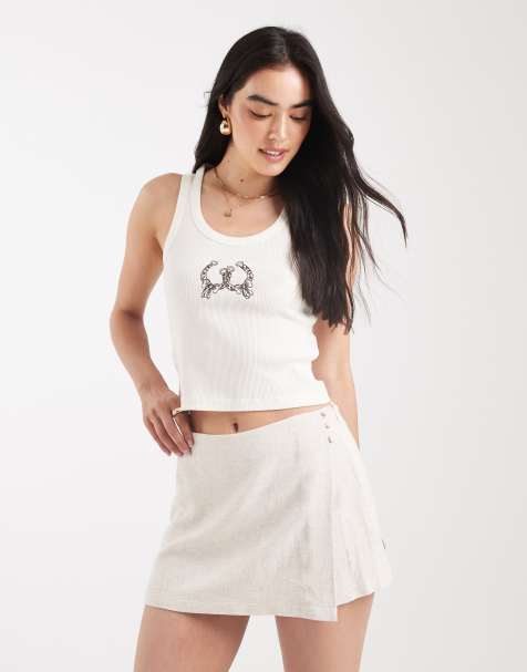 Falda pantalón beis cruzada de tejido efecto lino de ASOS DESIGN - view 1