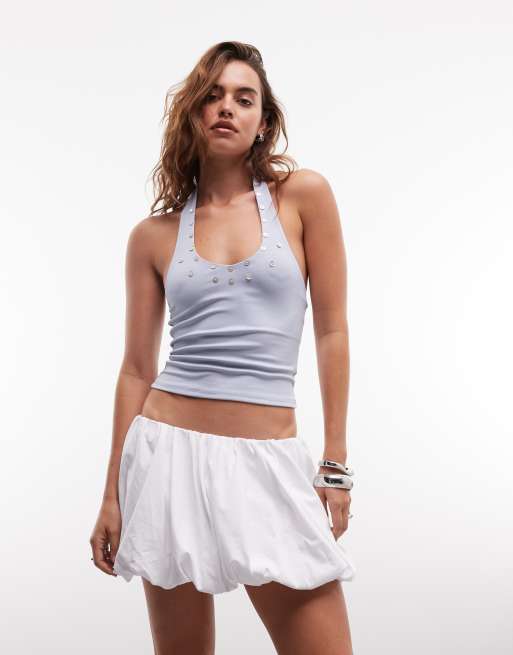 Falda pantalón blanca con bajo abullonado de punto liso de ASOS DESIGN, 2 de 5