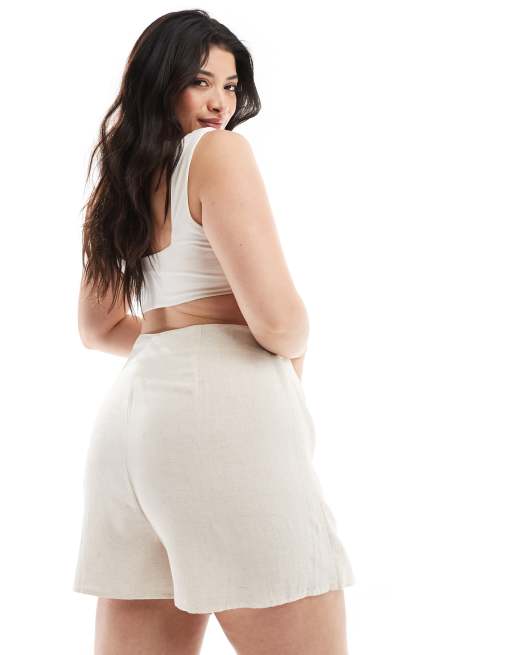 Falda pantalón color piedra con lazada lateral de tejido efecto