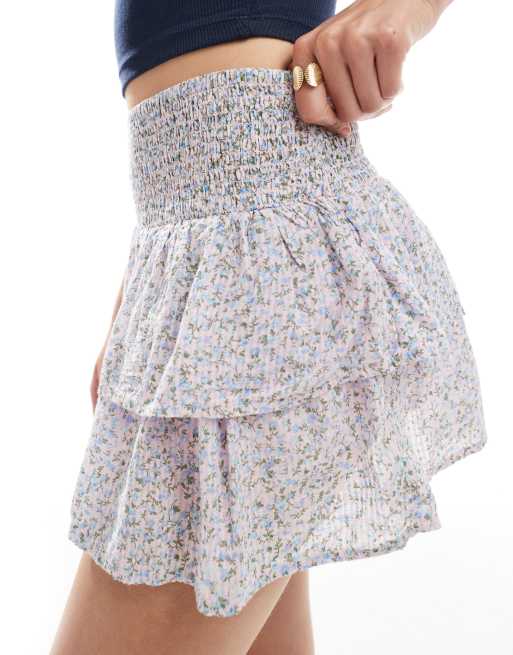 Falda pantalón rosa pálido escalonada con estampado floral Ria de Cotton On, 3 de 5