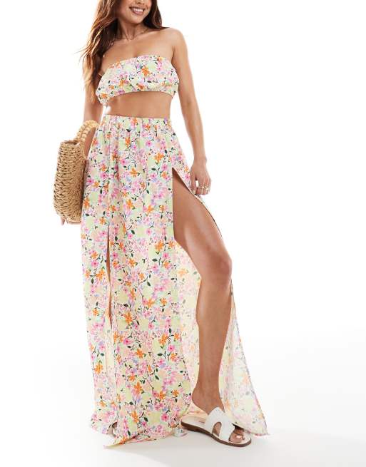 Falda playera larga con estampado floral dibujado de ASOS DESIGN (parte de un conjunto)