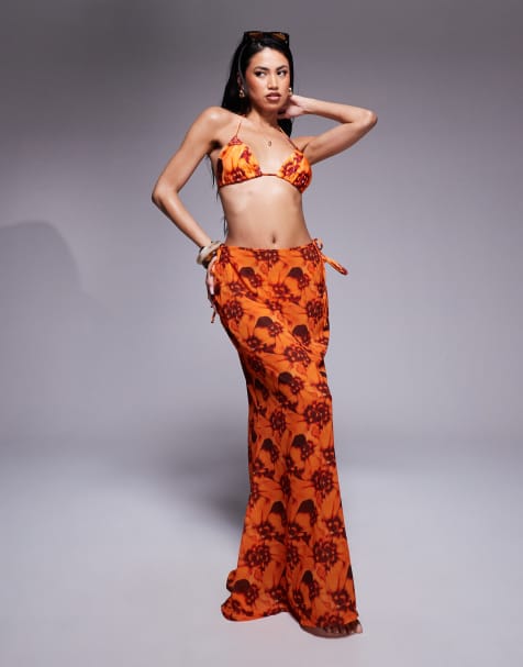 Falda playera larga naranja con estampado tie dye de malla de Candypants - view 1