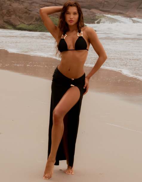 Falda playera larga negra con herraje dorado de Moda Minx x Agnes Pimentel - view 1