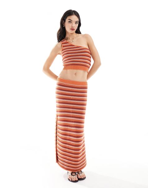 Falda playera midi a rayas color coral de punto Spirit de Rhythm (parte de un conjunto) - view 1