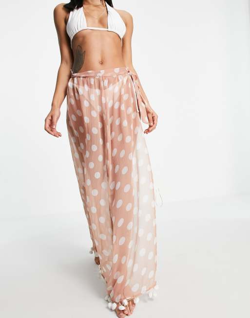 Falda playera rosa con estampado de lunares y lazada lateral de Brave Soul, 3 de 4