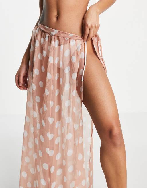Falda playera rosa con estampado de lunares y lazada lateral de Brave Soul, 4 de 4