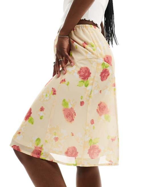 Falda por la rodilla multicolor con estampado vintage de rosas de Daisy Street