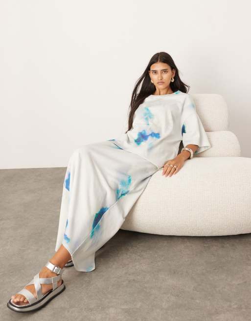 Falda recta larga con estampado difuminado de tejido grueso texturizado de punto premium de ASOS EDITION (parte de un conjunto)