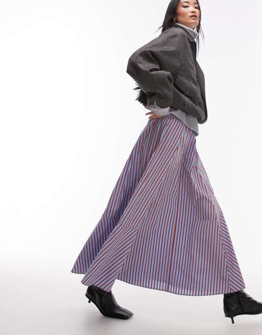 Falda roja y azul a rayas de corte amplio con diseño efecto retales cosidos de Topshop