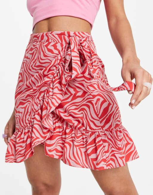 Falda rosa cruzada con estampado de cebra Cody de Only