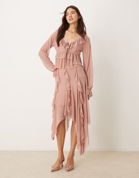 Falda rosa rubor con bajo de picos de Miss Selfridge - view 1
