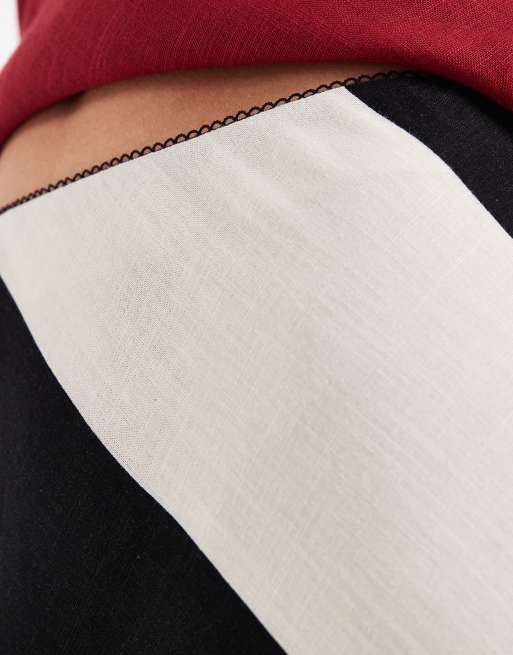 Falda semilarga a rayas de corte al bies de lino de ASOS DESIGN, 4 de 5