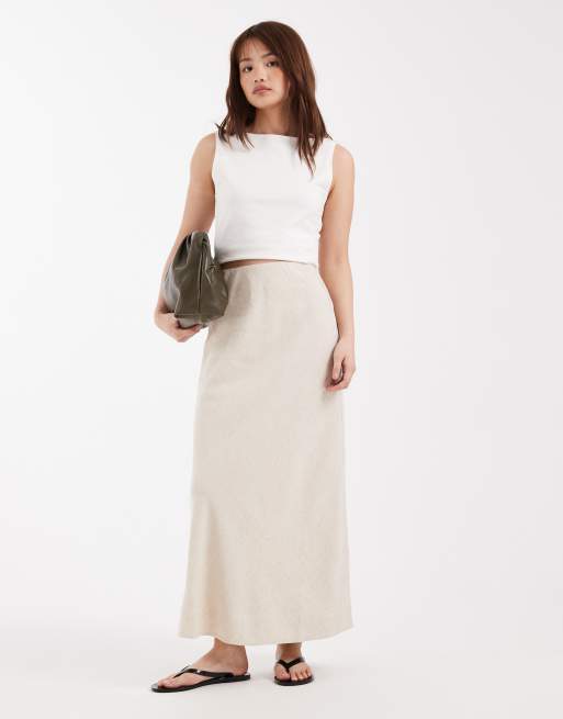 Falda semilarga color piedra de corte al bies efecto lino de ASOS DESIGN Petite