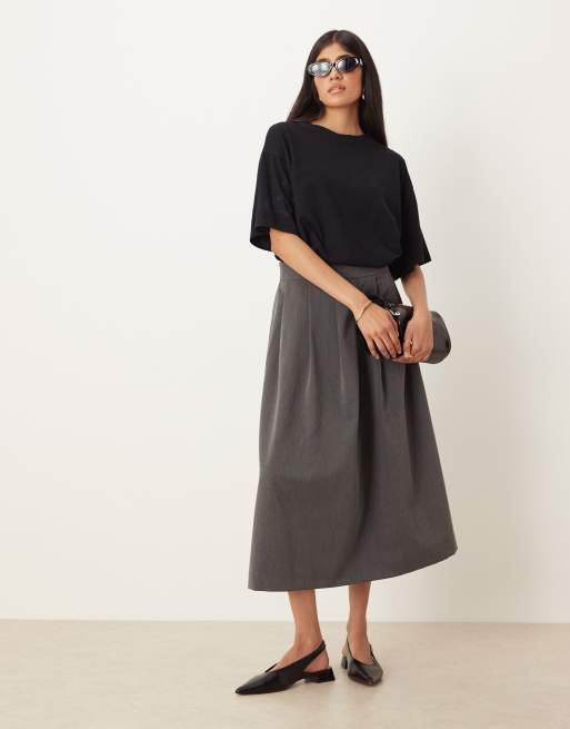 Falda semilarga gris de corte acampanado de JDY