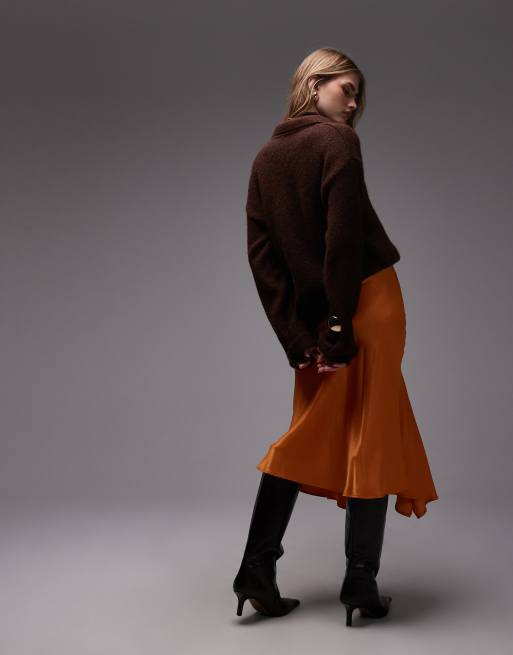 Falda semilarga naranja con detalle de godets y aberturas de ASOS DESIGN, 4 de 5