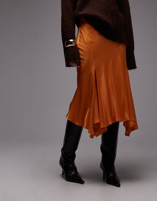 Falda semilarga naranja con detalle de godets y aberturas de ASOS DESIGN, 5 de 5