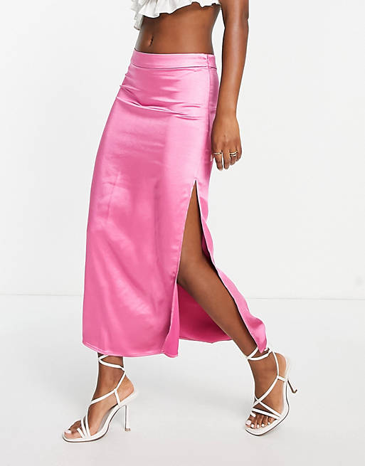 Falda semilarga rosa milenial con abertura hasta el muslo de Pretty Lavish (parte de un conjunto)