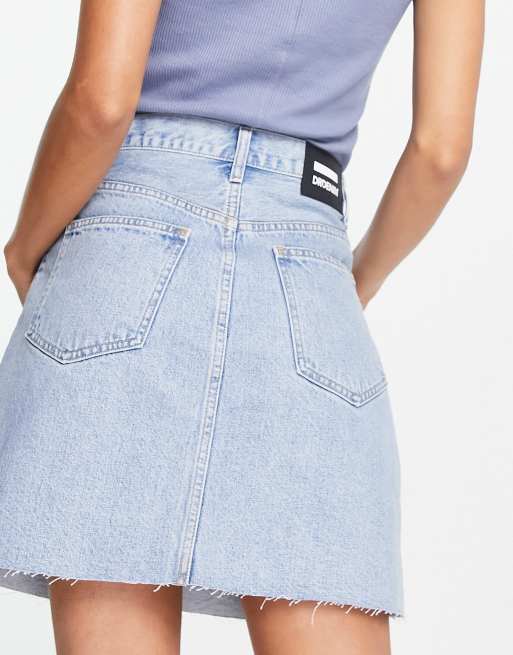 Falda vaquera de talle alto con lavado azul claro y bajo sin rematar Echo de Dr Denim