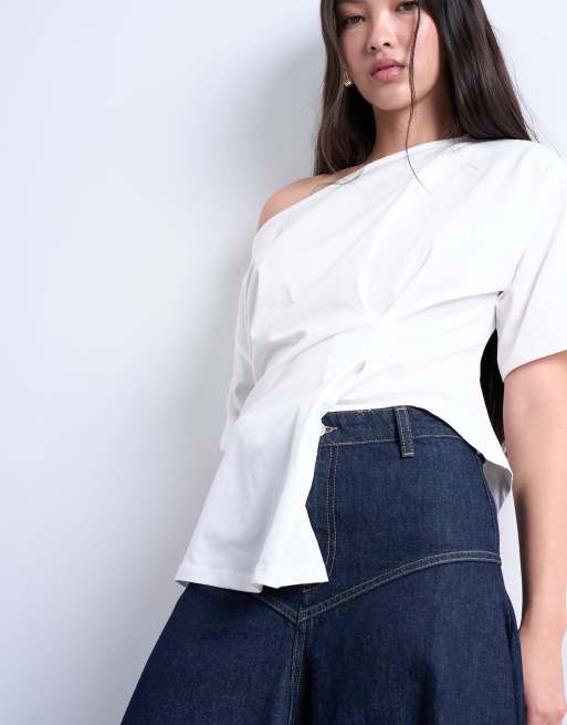 Falda vaquera larga azul añil con canesú en la parte delantera de Topshop, 4 de 5
