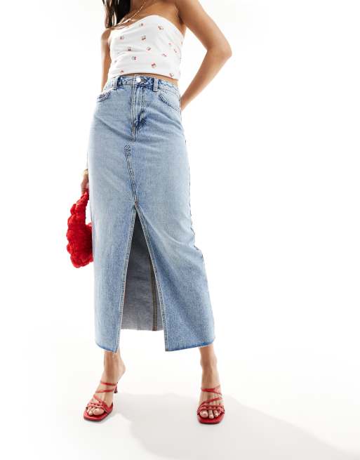 Falda vaquera larga azul claro de New Look