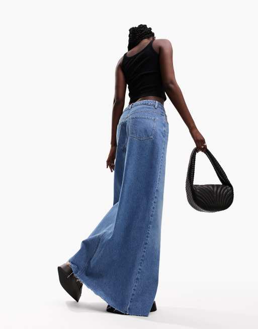 Falda vaquera larga azul ligera con abertura en la parte delantera de ASOS DESIGN, 2 de 5
