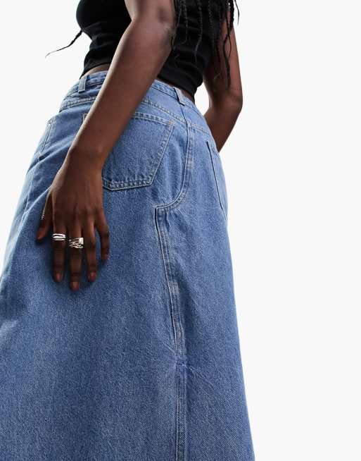 Falda vaquera larga azul ligera con abertura en la parte delantera de ASOS DESIGN, 4 de 5